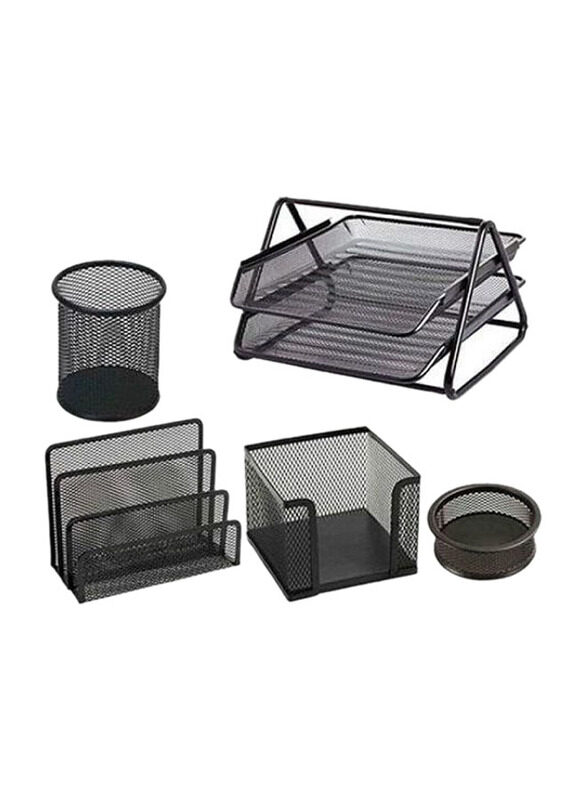 Metal Mesh Desk Organizer Set, 5 Pieces, Black