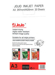 Jojo Waterproof Glossy Inkjet Photo Paper, 20 Sheets, 200 GSM, A3 Size