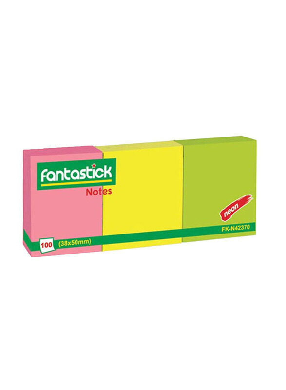 

Fantastick 3 Coloured Sticky Notes, 12 x 100 Sheets, FK-N42370, Multicolour