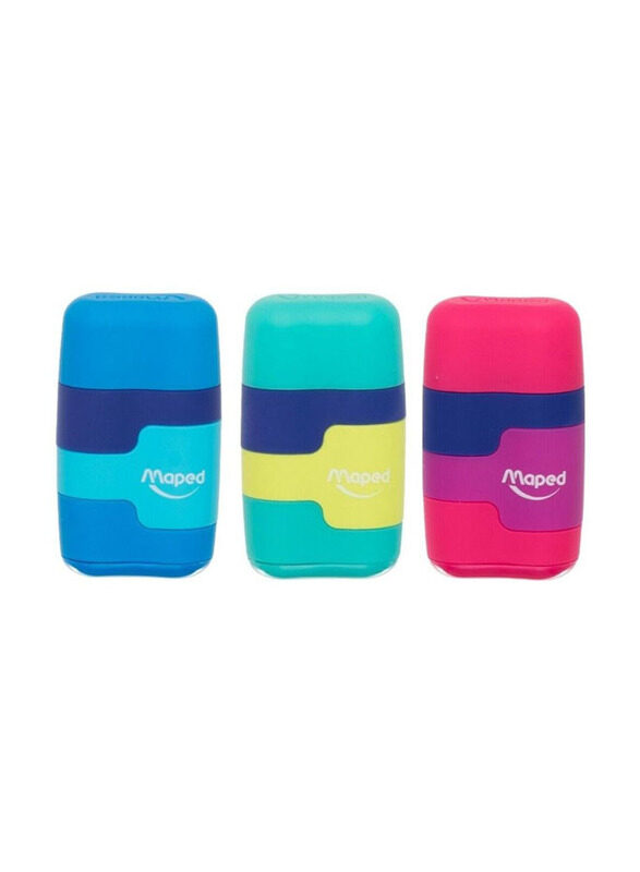 Maped 3-Piece Connect Eraser And Sharpener Combo, Multicolour