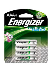 Energizer NH12 BP2 Rechargeable AAA Battery Set, 4 Pieces, Silver/Green