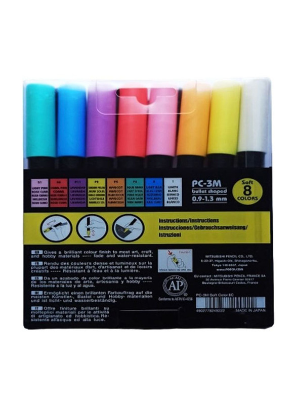 Uni Bullet Shaped Paint Marker Soft Colours Set, 8 Pieces, Multicolour