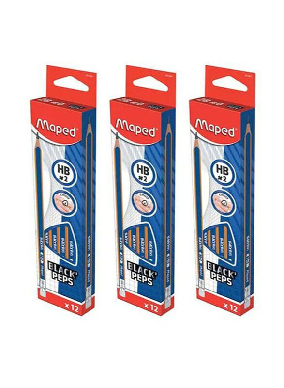 

Maped 3 x 12-Piece Black Peps HB Pencils, Black/Multicolour