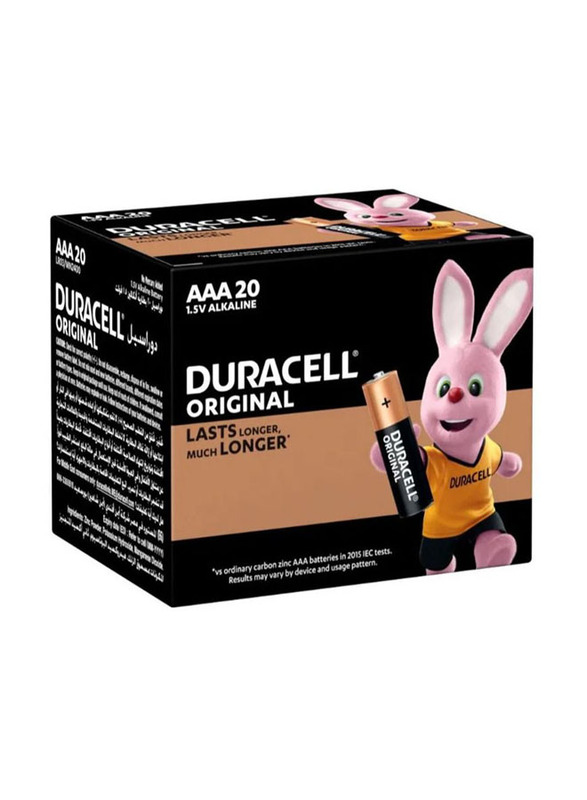 Duracell Original AAA 1.5V Alkaline Battery Set, 20 Pieces, Black/Gold