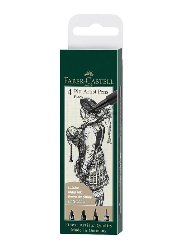Faber-Castell PITT Artist Pens, 4 Pieces, Black