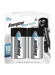 Energizer Max Plus D2 Alkaline Battery Set, 2 Pieces, Silver/Black