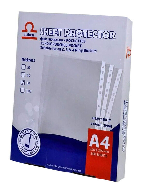 Libra A4 Size Heavy Duty Strong Spine Protector 80 Micro, 100 Sheets, Clear