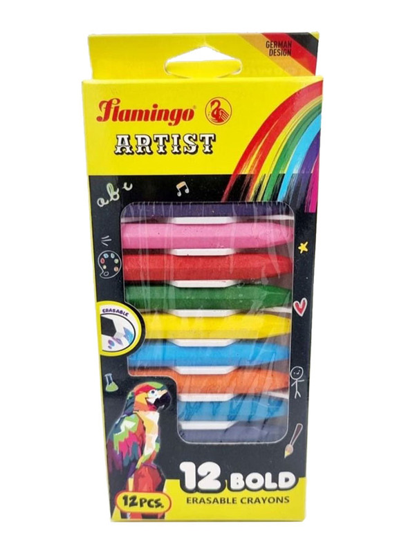 Flamingo Artist Bold Erasable Crayons, 12 Pieces, Multicolour