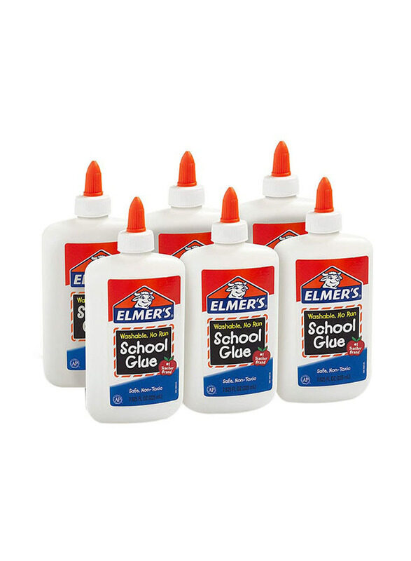 Elmer's Liquid School Glue Washable Great for Making Slime, E308NR, 6 x 225ml, Multicolour