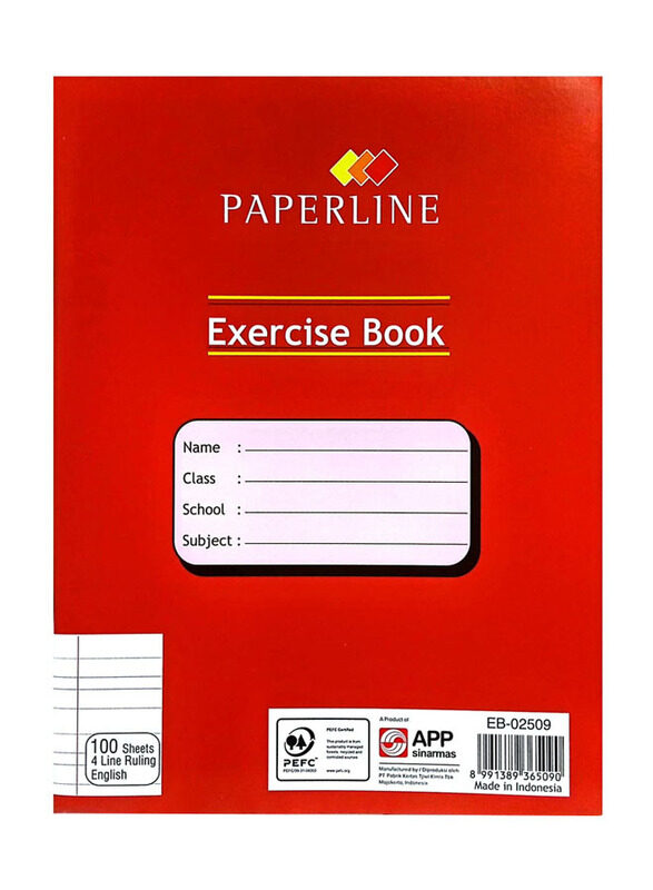 

Paperline 4 Line English Ruling Exercise Book, 100 Sheets, A5 Size, Red