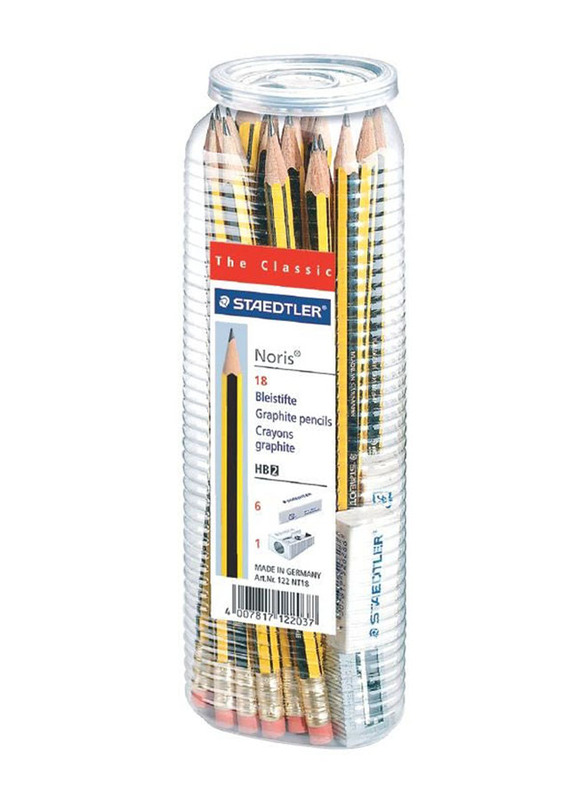 Staedtler 25-Piece Noris Graphite HB2 Pencils with Eraser And Sharpener Set, Yellow/Black
