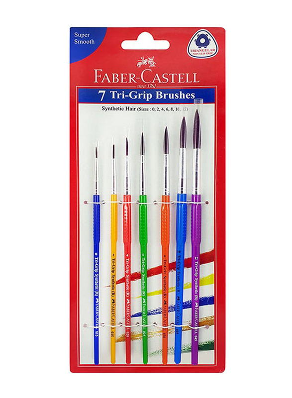 Faber-Castell Synthetic Hair Tri-Grip Paint Brushes Set, 7 Pieces, Multicolour