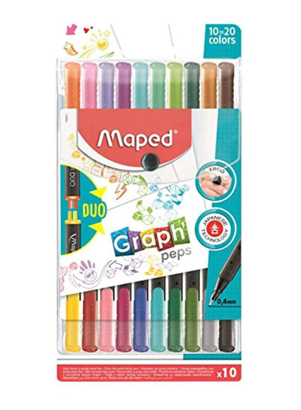 Maped Graph Peps Duo Connect Fine Felt Tipped Pens, 10 Pieces, Multicolour