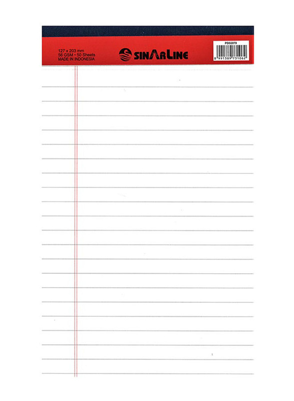Sinarline White Writing Pad, 50 Pages, A5 Size