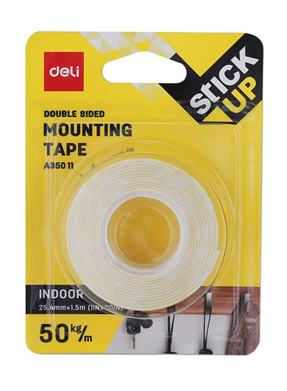 Deli 1.5M x 25mm Mounting Double Sided Tape, White
