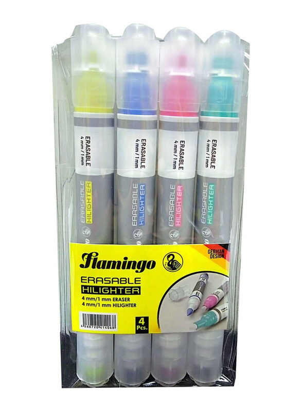 

Flamingo 4-Piece Twin Sided Erasable Hilighter, Multicolour