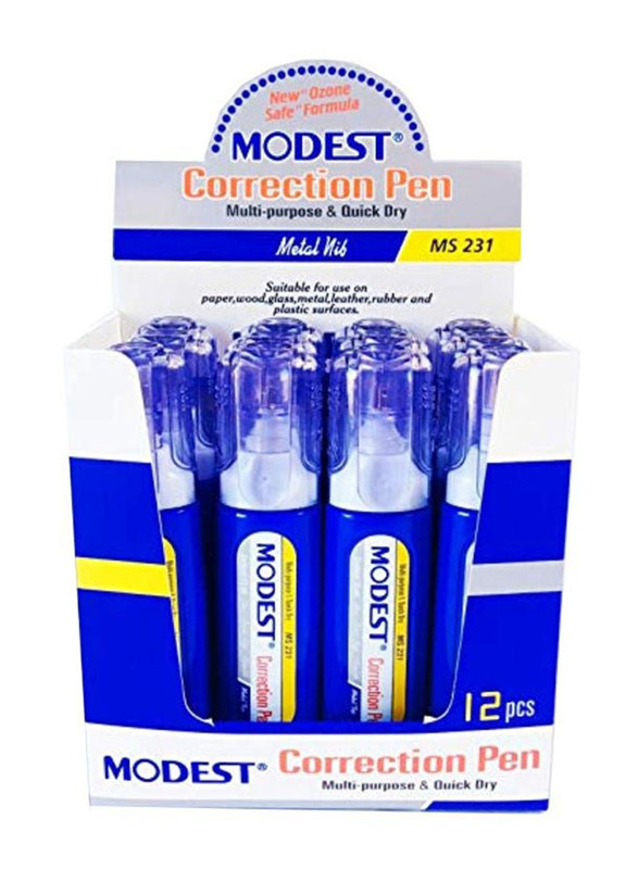Modest 12-Piece Correction Pen, White/Blue