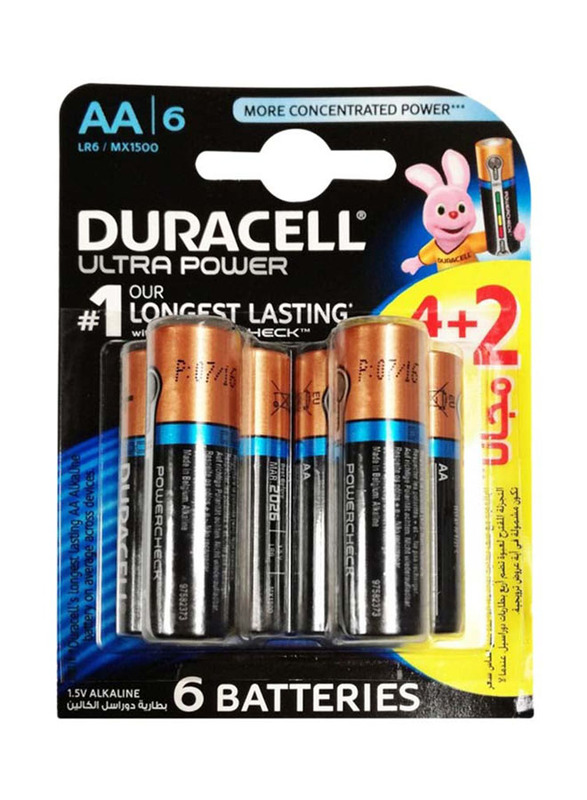 Duracell Ultra Power AA Battery Set, 6 Pieces, Multicolour