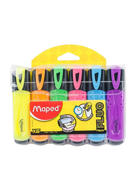 Maped 6-Piece Fluo Peps Highlighter Set, Multicolour