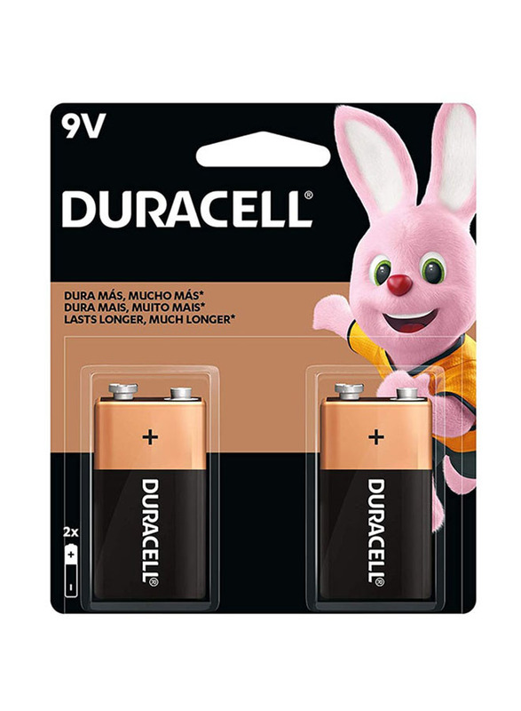Duracell Long Lasting Coppertop 9V Alkaline Battery Set, 2 Pieces, Multicolour