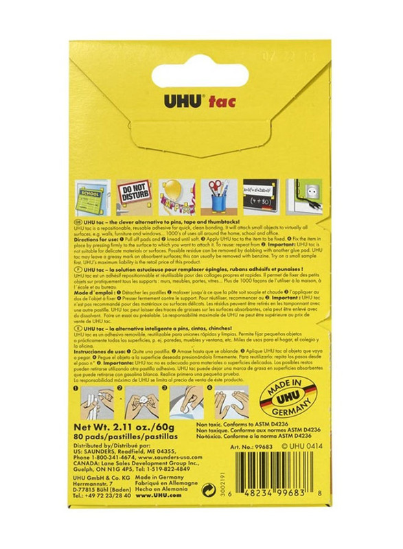 UHU Tac Removable And Reusable Glue Pads, 80 Pieces, Multicolour