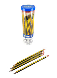 Maxi 48-Piece Classic Hexagonal Graphite HB Pencil with Eraser Tip, Black/Yellow