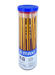 Maxi 48-Piece Classic Hexagonal Graphite HB Pencil with Eraser Tip, Black/Yellow