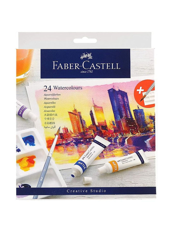 Faber-Castell Watercolour Paint Tubes With Palette And Paint Brush, 24 Pieces, Multicolour
