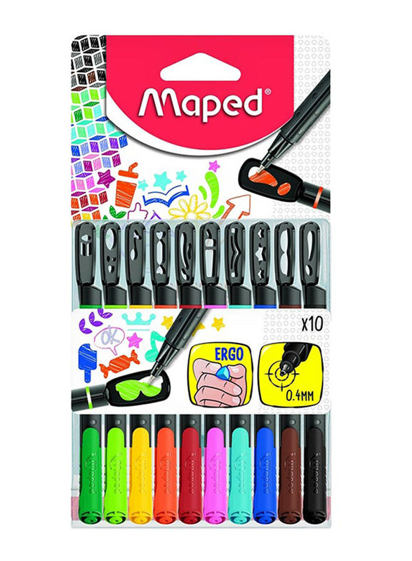 Maped 10-Piece Graph Mania Porous Point Pen with Stencil Cap, Multicolour