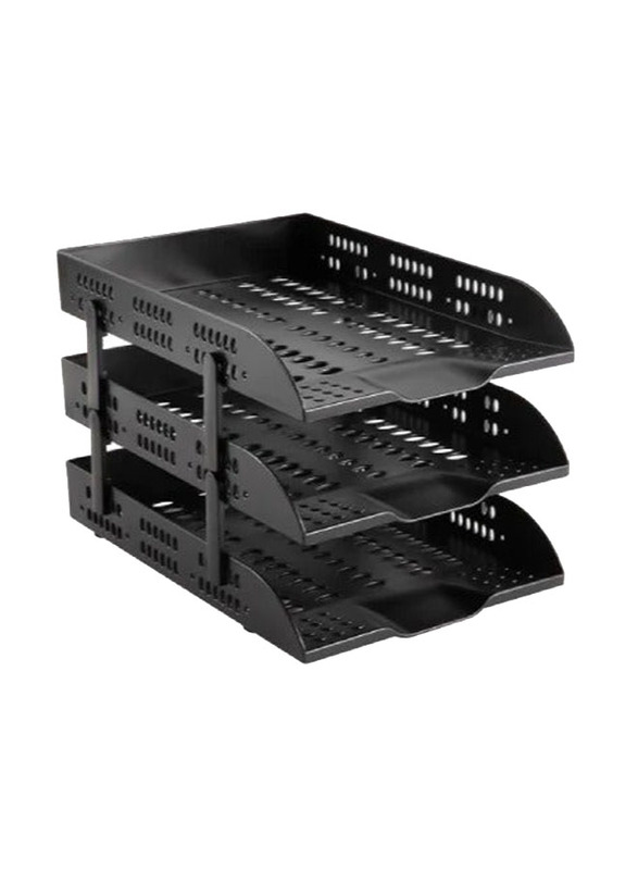 Deluxe Amt 3-Tier Plastic Document Letter Tray, Black
