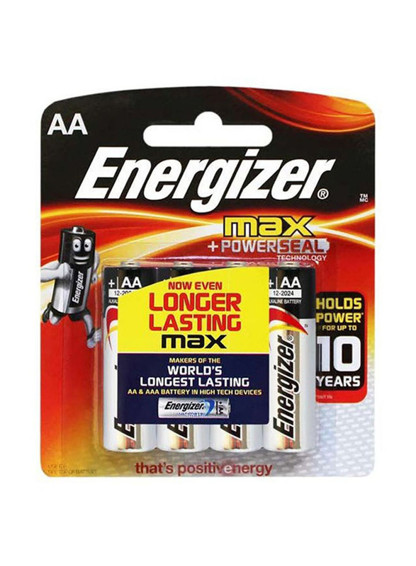 Energizer AA Max Alkaline Battery Set, 4 Pieces, Black/Silver