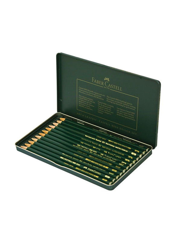 Faber-Castell 12-Piece 9000 Sketch Pencil Set with Case, Green