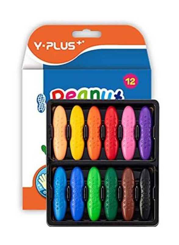 

Y Plus+ Peanut Non-Toxic Washable Toddler Crayons, 12 Pieces, Multicolour