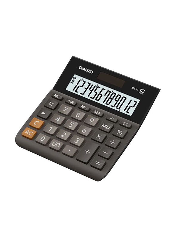 Casio 12-Digit Two-Way Power Basic Calculator, Grey/Black