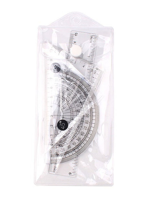 4-Pieces Clear Plastic Math Geometry Tool Ruler Set, OS3798-A, White