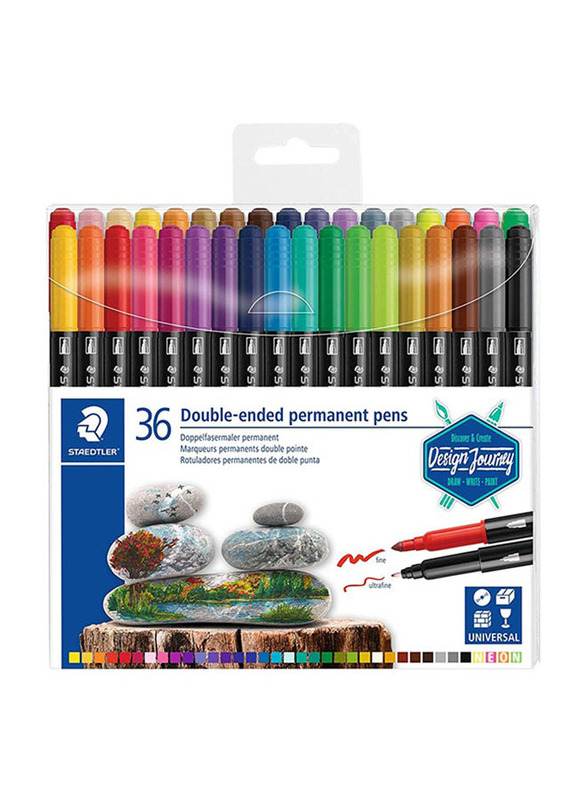 Staedtler 36-Piece Double-Ended Permanent Fiber Tip Pen Set, Multicolour