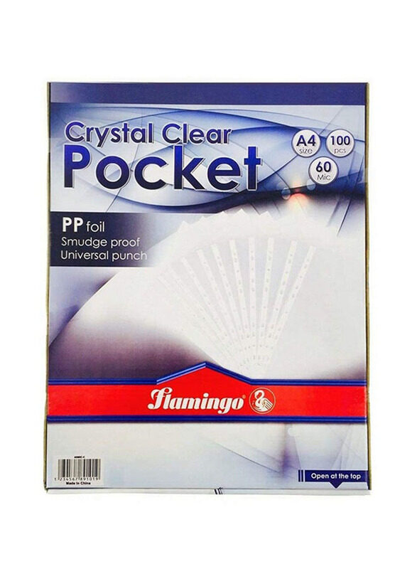 

Flamingo 60 Micron A4 Size Filing Folder Pocket, 100 Pieces, Clear