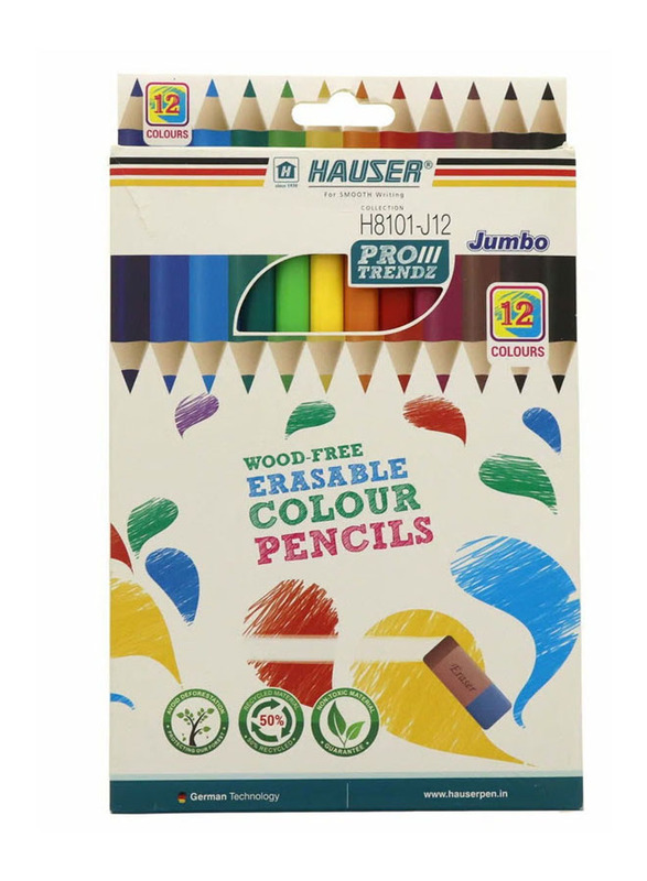 

Hauser Jumbo Erasable Colour Pencil Set, 12 Pieces, Multicolour