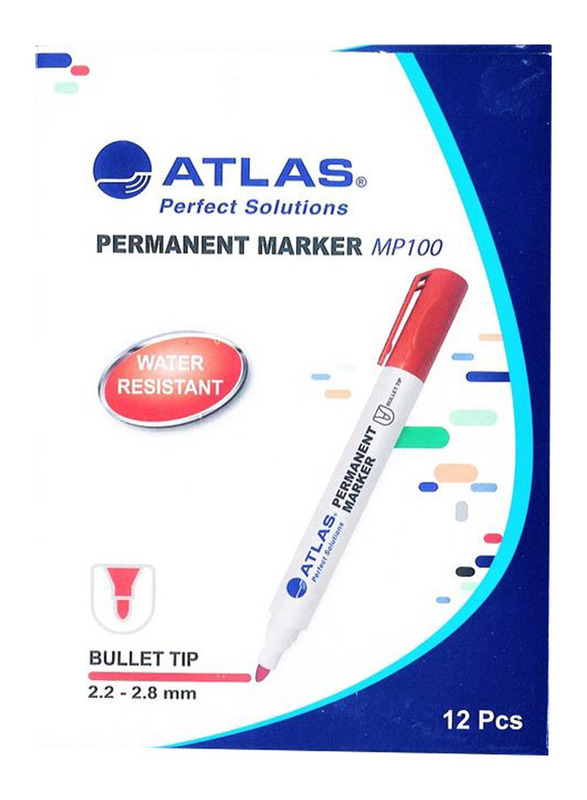 Atlas 12-Piece Permanent Marker Set, Red