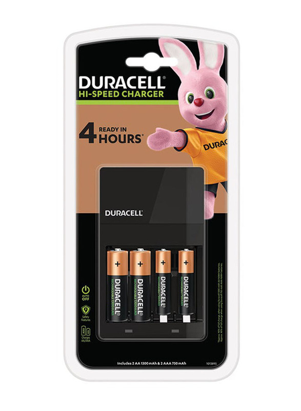 Duracell 4 Hours Battery Charger with Battery, 5 Pieces, Black/Gold