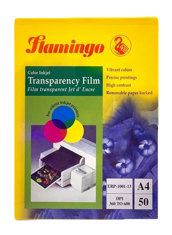 Flamingo Colour Inkjet Transparency Film, 50 Sheets, A4 Size, Multicolour