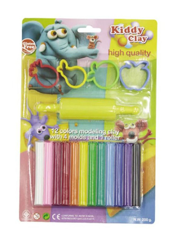 Kiddy Clay Modelling Clay with Moulds, 200gm, Multicolour