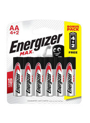 Energizer Max AA Alkaline Battery Set, 6 Pieces, Silver/Black