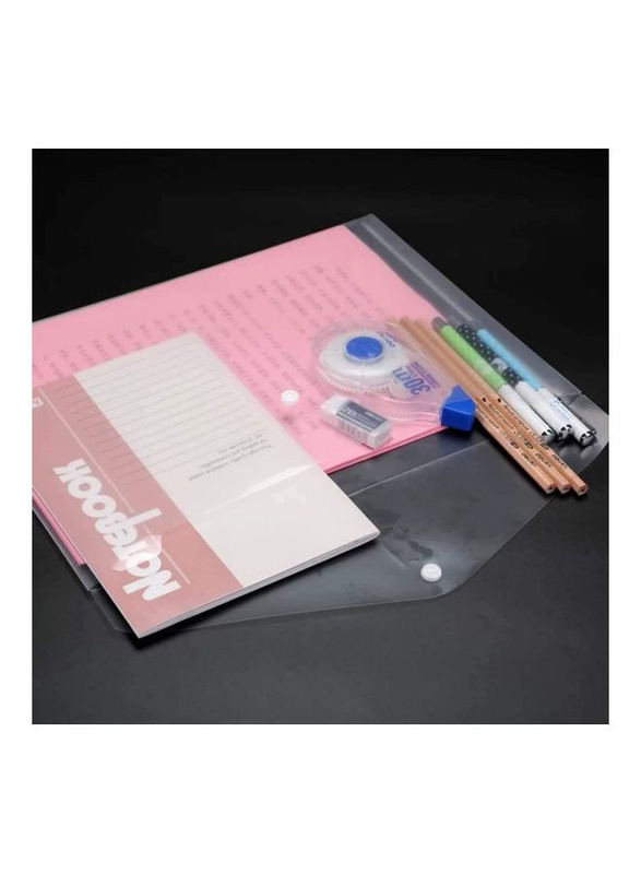 Deli Plastic Push Button Envelopes for A4 Quality Documents, 10 Pieces, Clear