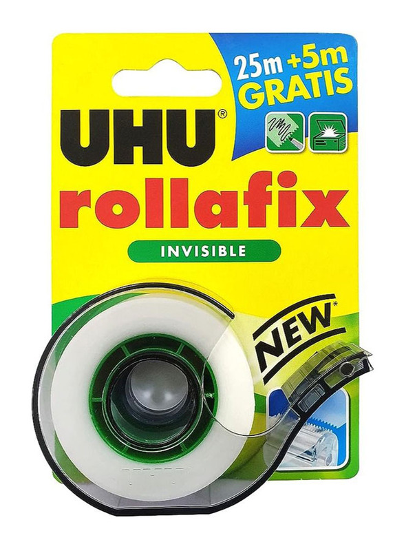 UHU Rollafix Invisible Tape Wide With Dispenser, 19mm, White