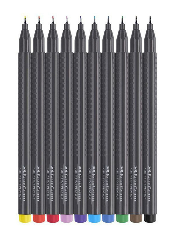 Faber-Castell 10-Piece 0.4mm Tip Grip Fineliner Pen Set, Multicolour