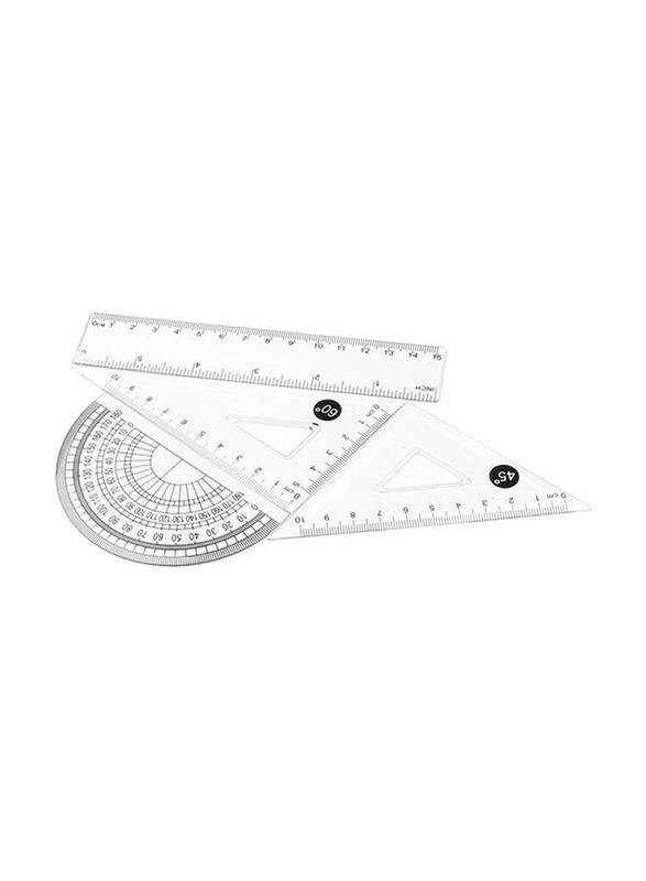 4-Piece Plastic Math Geometry Ruler Set, Clear