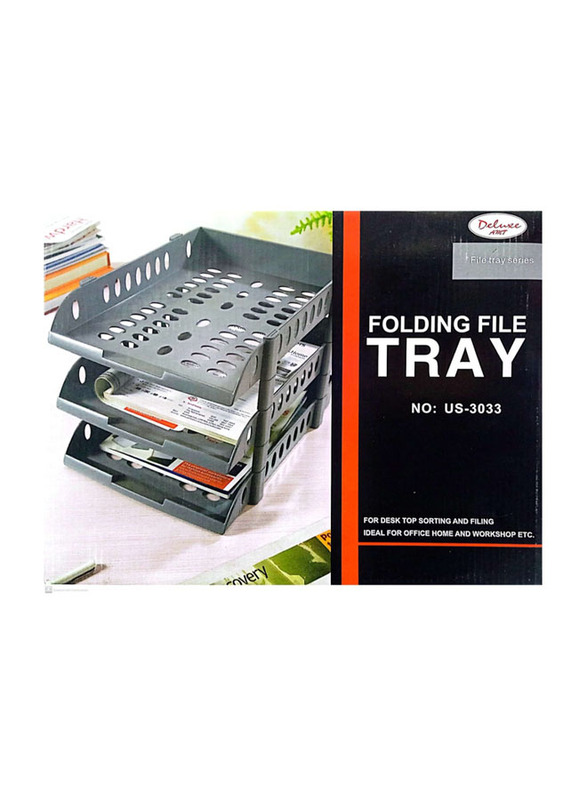 3-Layer A4 Size Folding File Tray, Grey