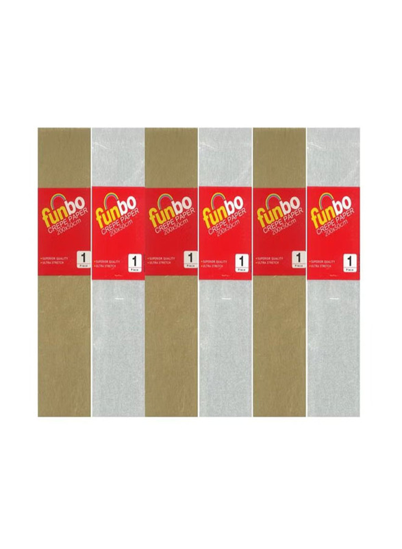 Funbo Art Crepe Paper Set, 50 x 200cm, 6 Pieces, Gold/Silver