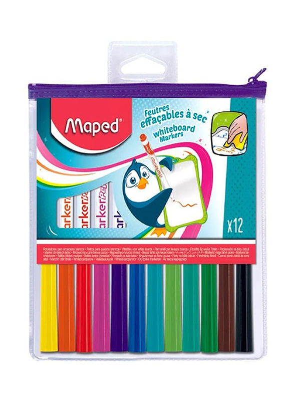 Maped 12-Piece Whiteboard Erasable Marker, Multicolour